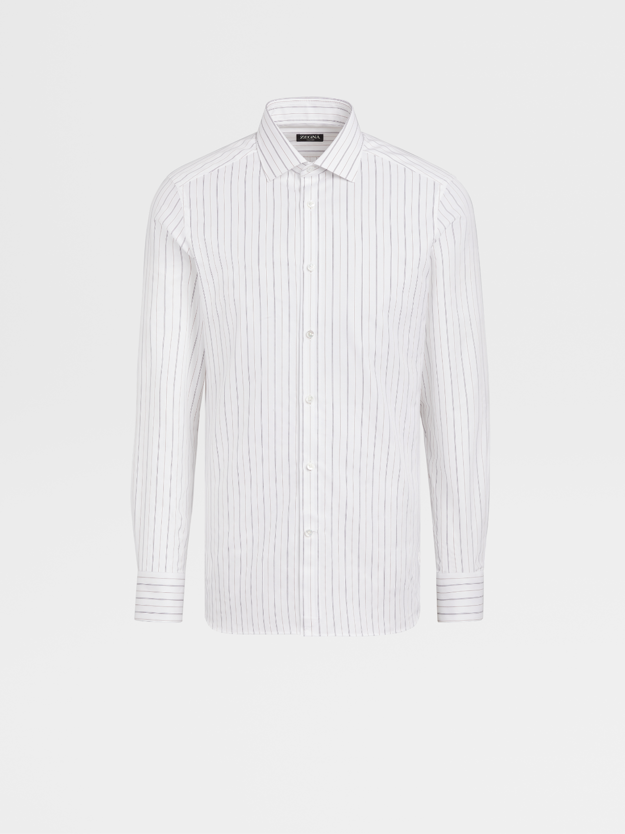 白色和 Foliage 色粗条纹 Trecapi 棉质衬衫